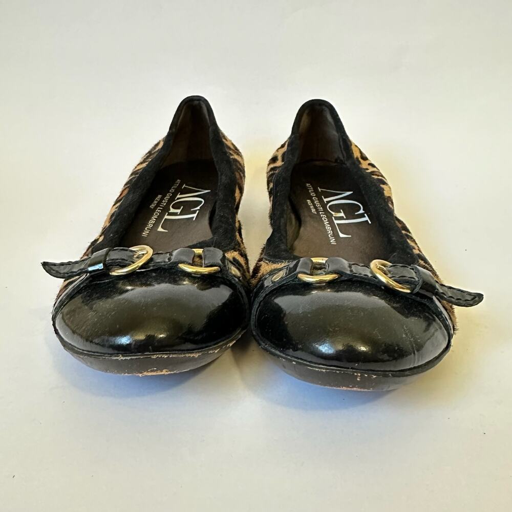 AGL Monika Ballet Flat Shoes Leopard Suede Calfskin Cap Toe - Picture 5 of 9